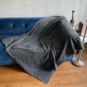 Solid Charcoal Gray Soft Knit Fleece Fringed Blanket/Throw